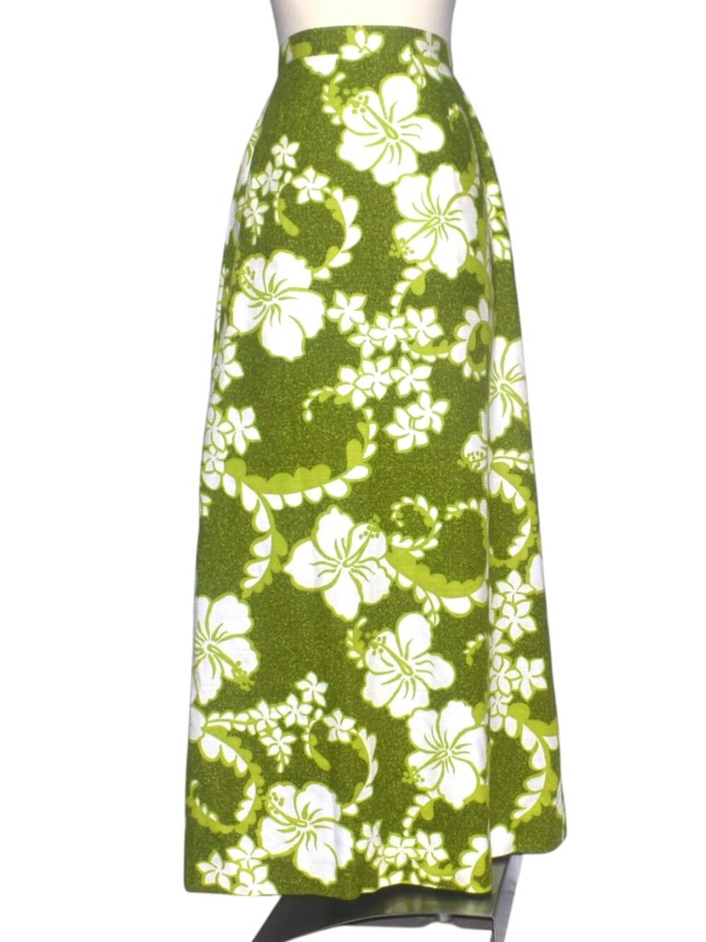 Vintage 60s 70s Barkcloth Tropical Hawaiian Hibiscus Print Maxi Skirt XS S